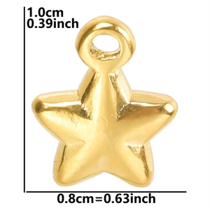 Detailed view of gold star pendant with height 1.0cm and width 0.8cm dimensions
