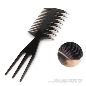 Black vintage men's hair styling comb with wide and fine teeth for pompadour textures