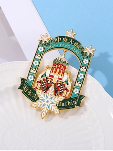 Close-up of Harbin souvenir magnet featuring Central Street and Saint Sophia Cathedral