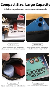 Detalle de 4 compartimentos en mochila negra que muestra espacio para iPad y billetera