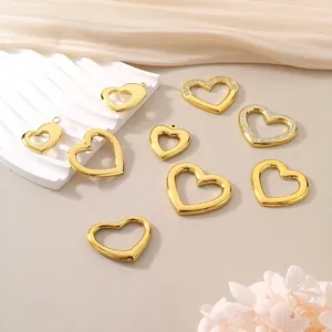Heart Shaped Pendants Stainless Steel Gold Plated Hollow Rhinestone Jewelry Making DIY Accessories For Necklace Bracelet
