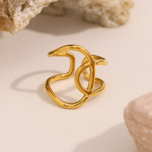 Cross Knot Open Ring 18K Gold Plated Stainless Steel Geometric Intertwined Lines Minimalist Jewelry Gift For Women