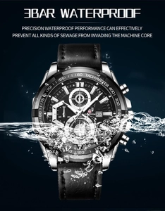 Close-up of waterproof racing watch with water splashes and 3BAR depth detail