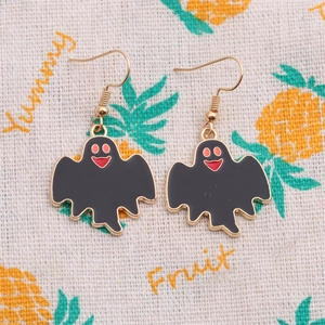 Halloween ghost earrings in black enamel with golden hooks and red eye details