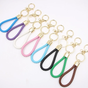 Braided Leather Keychain Gold Alloy Lobster Clasp DIY Key Ring Pendant For Car Bags Fashion Jewelry Accessory