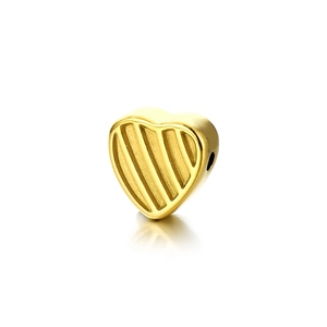 Perla a cuore in acciaio inossidabile dorato con scanalature diagonali per gioielli