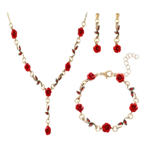 Parure de bijoux vintage rose dorée comprenant un collier, bracelet et boucles