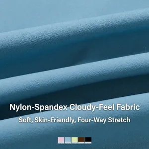 Blue high-stretch nylon-spandex yoga set with soft cloud-feel knitted fabric texture