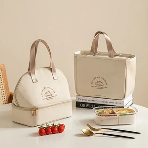 Double Layer Insulated Lunch Bag Thermal Bento Pouch Oxford Cloth Thickened Aluminum Foil Picnic Office Handheld Cooler Tote