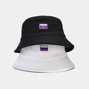 Bobs en coton noir et blanc avec broderie drapeau pour protection solaire en plein air