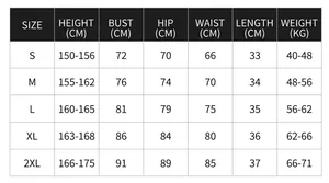 Detailed size chart for women bikini showing height bust hips and waist measurements