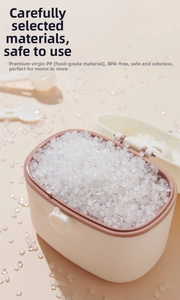 Detail of BPA-free food grade PP material inside the portable baby milk powder storage box
