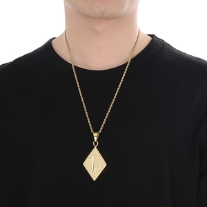 Collier homme en acier inoxydable doré avec pendentif losange 1% er et chaîne torsadée