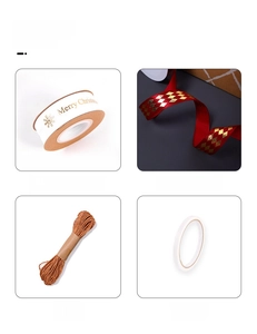 Gift wrapping kit with Christmas ribbons, jute twine and double-sided adhesive tape