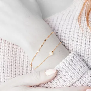 Layered Chain Bracelet Stainless Steel With Artificial Pearl Simple Elegant Trendy Jewelry For Women Gold Plated Jewelry