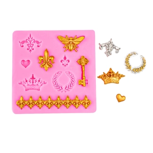 Molde de silicona con formas de corona abeja y llave para decoración de pasteles
