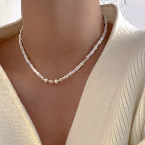 Freshwater Pearl Shell Choker Necklace Bamboo Joint Copper Jewelry Minimalist Elegant Handmade Accessories For Women