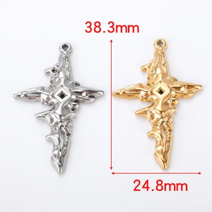 Detailed view of silver and gold cross pendants with precise 38.3mm by 24.8mm dimensions