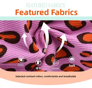 Close-up of pink leopard print ribbed fabric showing soft combed cotton texture