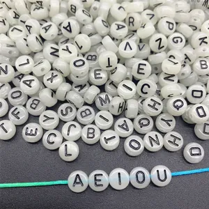 Luminous acrylic flat round alphabet beads for DIY jewelry and handmade bracelets