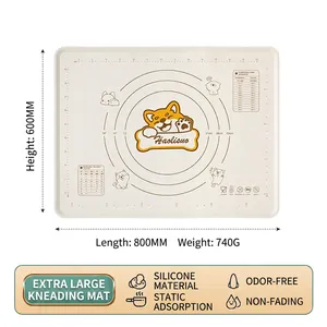 Large 80x60cm silicone baking mat with measurements and 740g food grade material