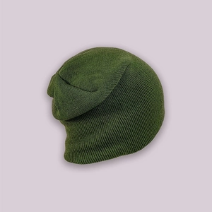 Unisex dark green ribbed knit beanie hat, solid color minimalist casual winter headwear