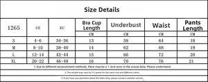 Detailed size chart for lace lingerie set including US/EU sizes and measurements