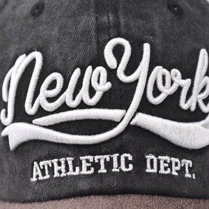 Classic washed cotton baseball cap featuring high-density 3D New York athletic embroidery