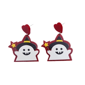 Halloween ghost earrings with black witch hat and magic star on white background