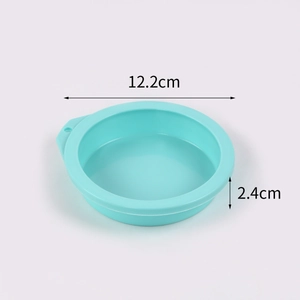 Detail view of 12.2cm light blue silicone cake mold with specific size measurements