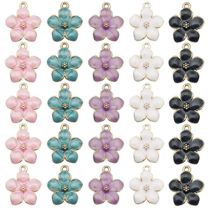 Cherry Blossom Flower Alloy Enamel Drip Oil Charms DIY Jewelry Making Accessories For Earrings Bracelets Keychains