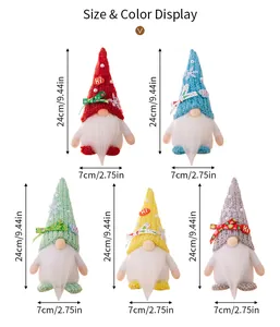 Size chart for 24cm Christmas gnome plush dolls in five assorted knit colors