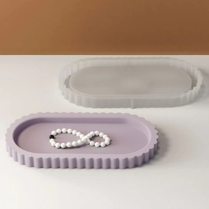 Oval wavy tray silicone mold with purple resin display for DIY resin casting crafts