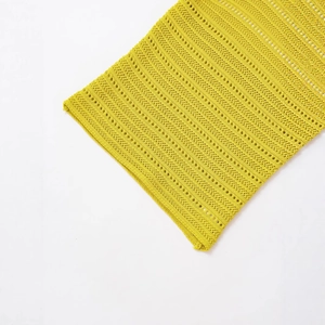 Chic yellow halter knit sweater featuring hollow out textured patterns for women