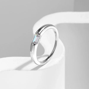Minimalist S925 sterling silver ring with emerald cut rectangle cubic zirconia gemstone