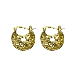 Vintage hollow basket-style gold metal earrings for women with minimalist geometric design