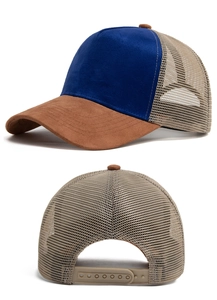 Detailansicht der Suede Trucker Cap mit atmungsaktivem Mesh und Snapback-Verschluss