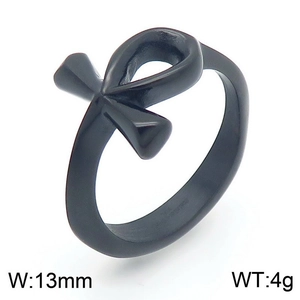 Retro Egyptian Ankh Cross ring in matte black stainless steel for men, 13mm wide
