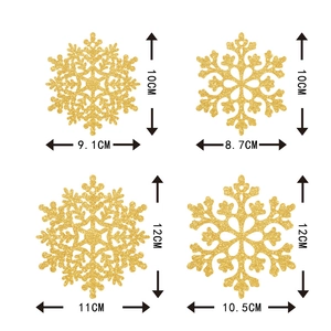Set di 12 fiocchi di neve dorati glitterati in varie dimensioni per decorazioni natalizie