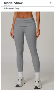 Detailed fit of high-waisted rhino grey yoga leggings with tummy control feature