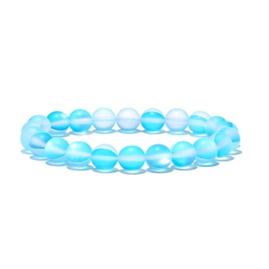 Mattiertes Mondstein-Perlenarmband in Himmelblau und Weiß für Damen und Herren