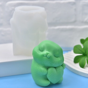 Heart Holding Rabbit Silicone Mold DIY Cake Fondant Chocolate Soap Candle Crafting Bunny Shape Flexible Soft Cartoon