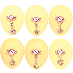 Stainless Steel Heart Moon Star Nipple Ring For Women Rhinestone Body Piercing Jewelry Unique Fashion Chest Ring