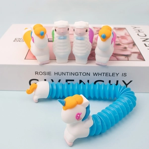 Unicorn and alpaca pop tube sensory fidget toys with colorful stretchable bodies