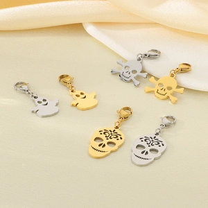 Halloween skull and ghost pendants in gold and silver steel with lobster clasps