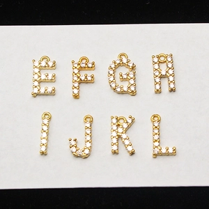 Gold plated alphabet pendants E-L with sparkling micro zircons for jewelry making