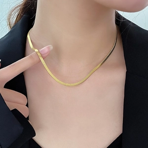 Minimalist Flat Herringbone Snake Chain Necklace Titanium Steel Layered Clavicle Jewelry For Women Fashion Accessory