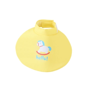 Adjustable yellow canvas sun visor for kids with cute rocking horse and hello pattern