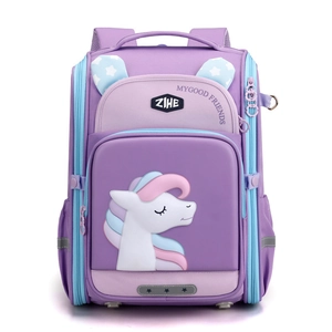 Purple ergonomic school bag for kids with cute unicorn design and large capacity