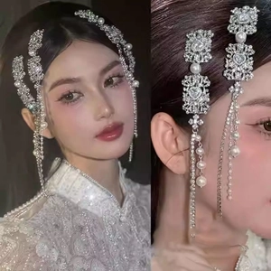 Floral Heart Rhinestone Tassel Hair Clip Alloy Faux Artificial Pearl Bobby Pin Vintage Elegant Side Bang Accessory For Women